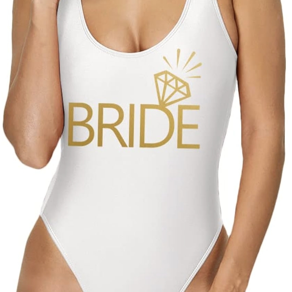 White and Gold Bride Women's Swimsuit